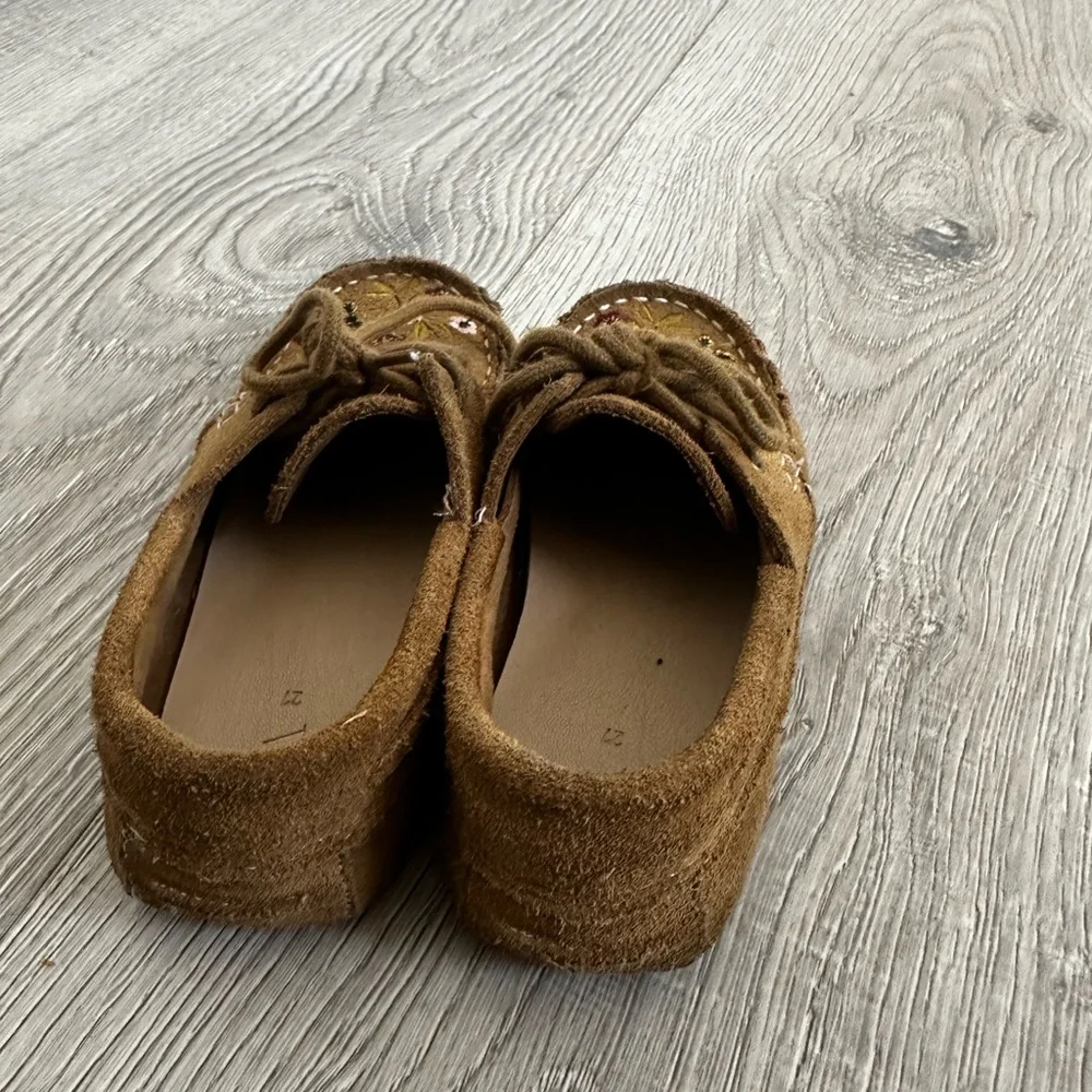Zara Tan Kids Moccasins with Floral Embroidery